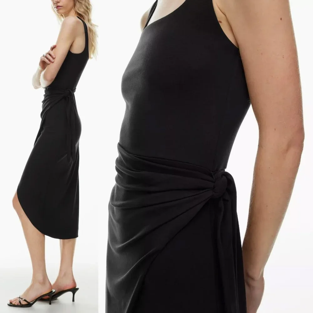 Aritzia Wilfred Saturn Midi Dress Black Square Neck Soft Stretchy Midi Wrap XS - Picture 2 of 12
